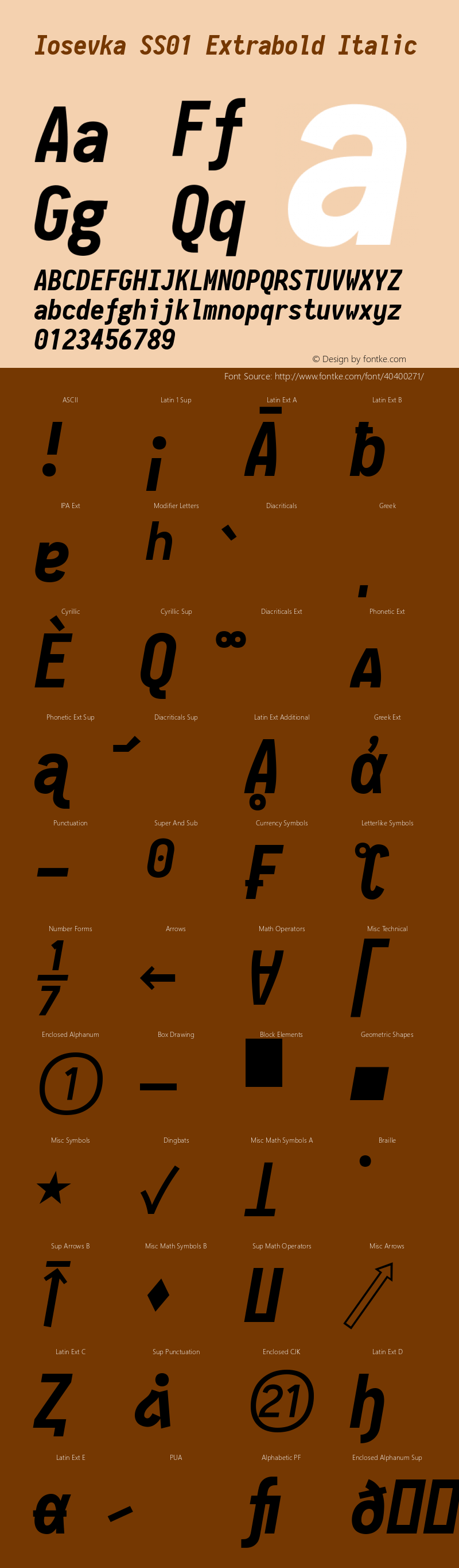 Iosevka SS01 Extrabold Italic 2.3.0; ttfautohint (v1.8.3) Font Sample