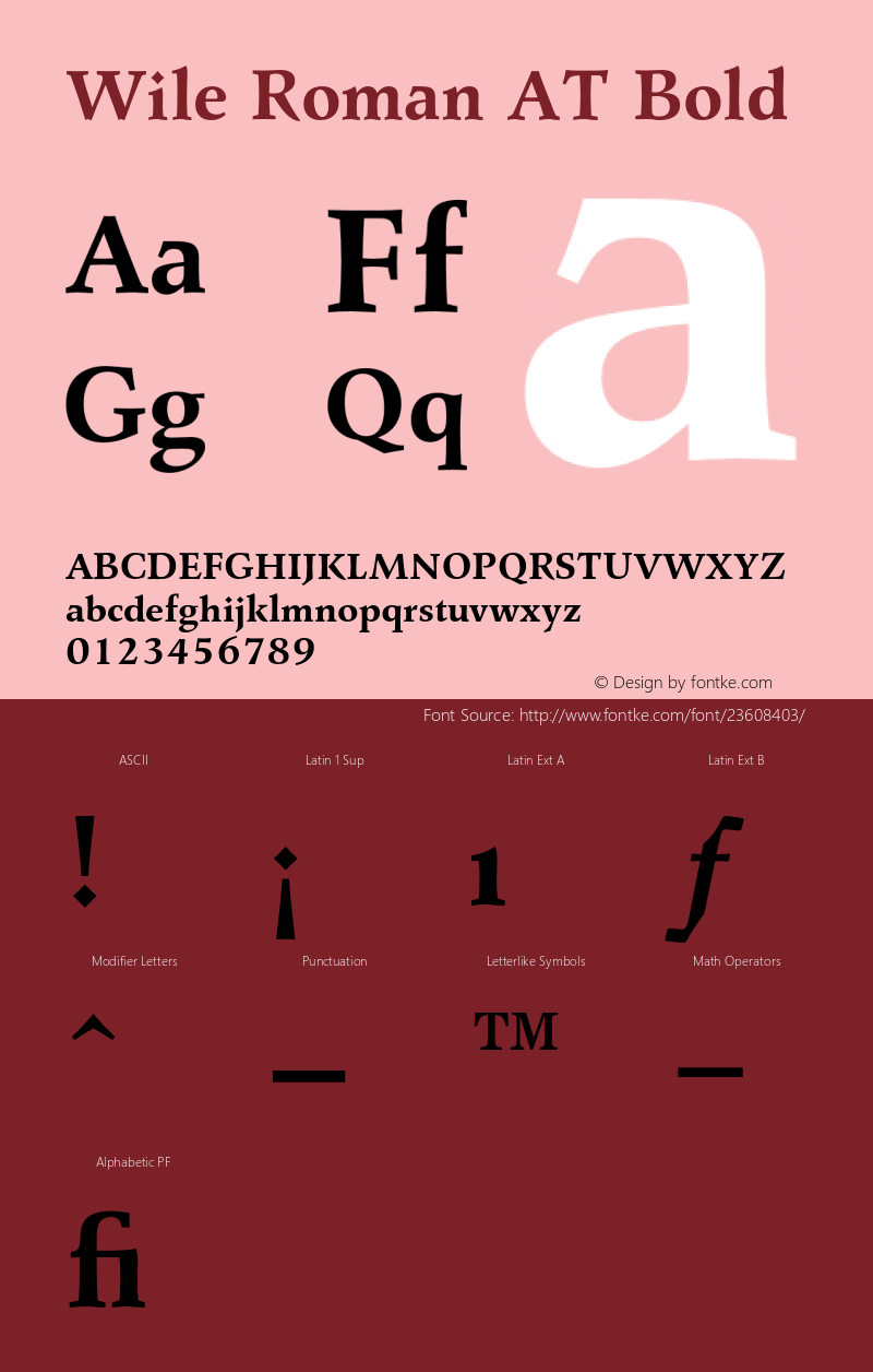 Wile Roman AT Bold Version 1.100;PS 001.001;Core 1.0.38 Font Sample