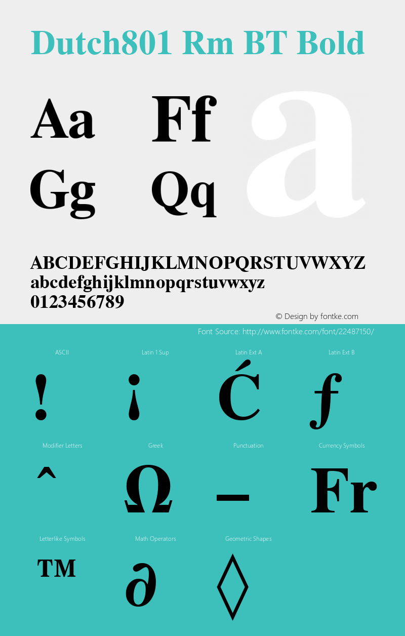 Dutch801 Rm BT Bold mfgpctt-v4.4 Dec 22 1998 Font Sample