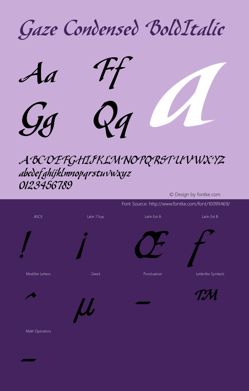 Gaze Condensed BoldItalic Altsys Fontographer 4.1 1/4/95 Font Sample