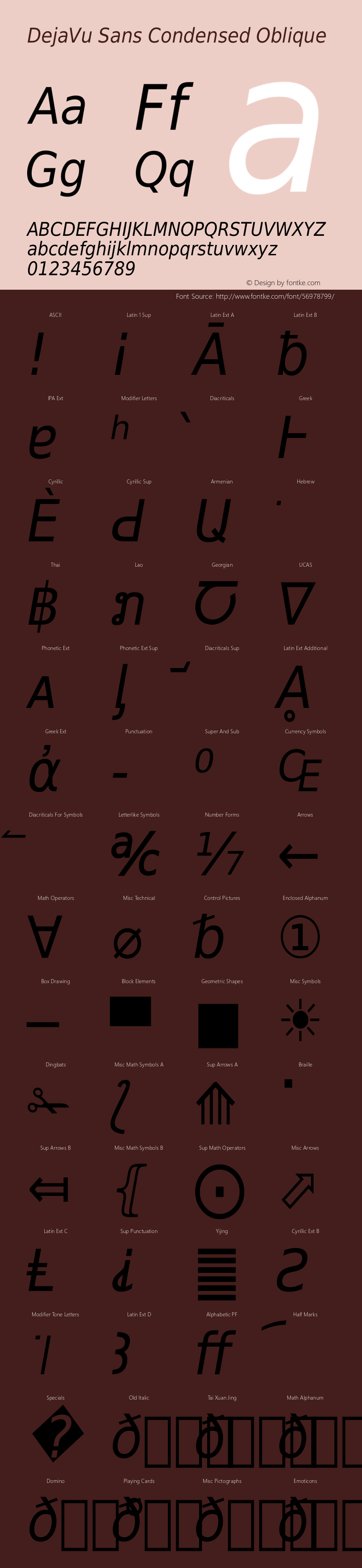 DejaVu Sans Condensed Oblique Version 2.33 Font Sample