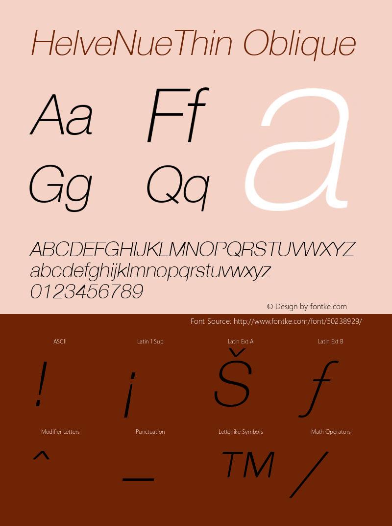 HelveNueThin Oblique 1.0 Sat Sep 17 10:37:19 1994 Font Sample