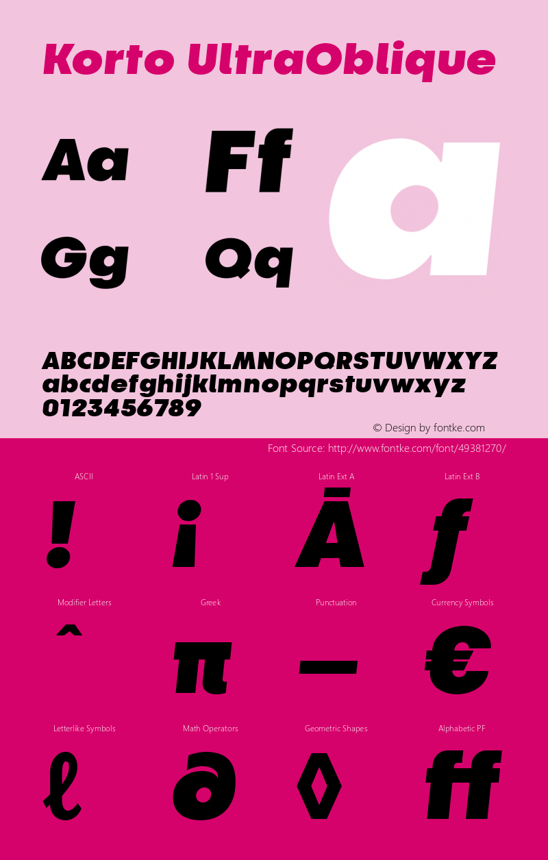 Korto UltraOblique Version 1.00 Font Sample