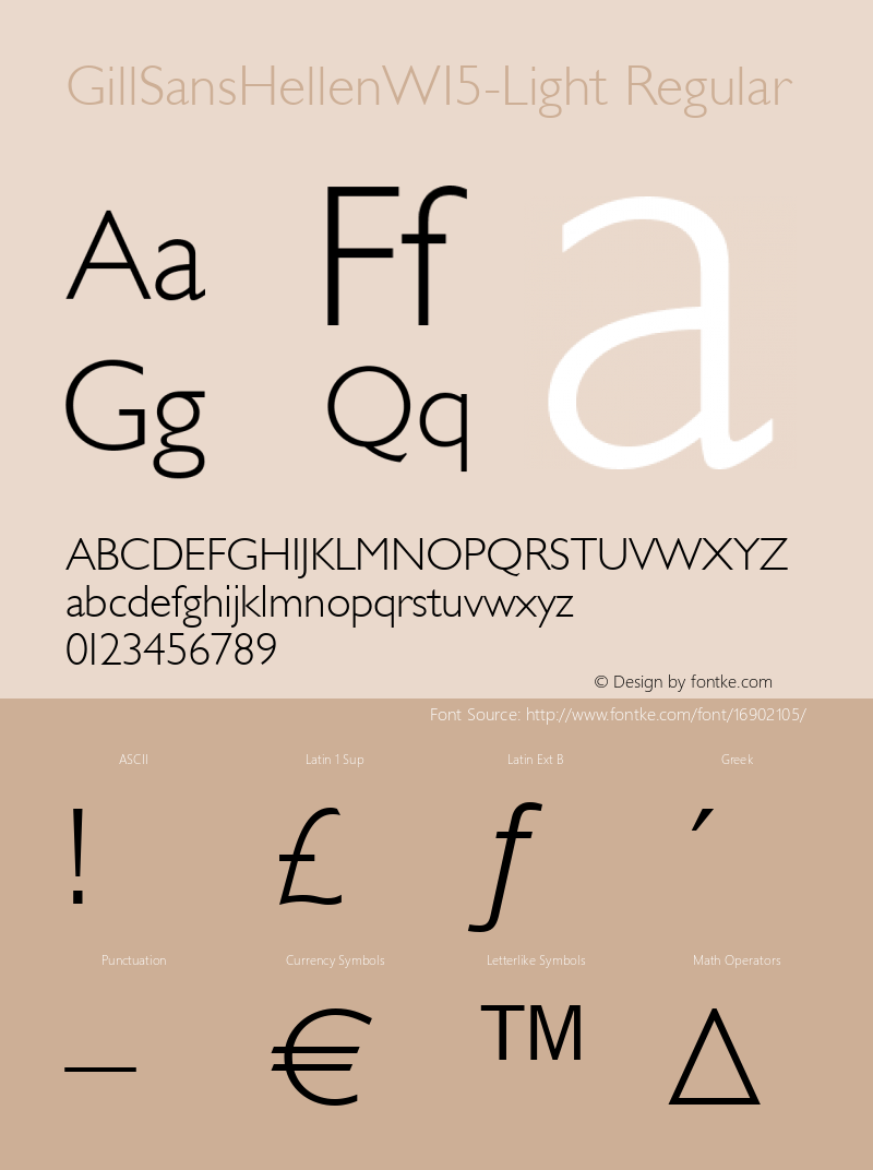 GillSansHellenW15-Light Regular Version 1.00 Font Sample