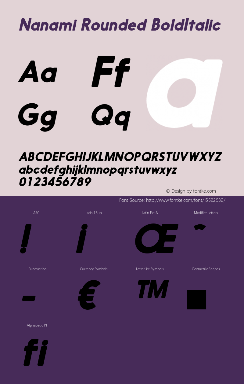 Nanami Rounded BoldItalic Version 1.003 Font Sample