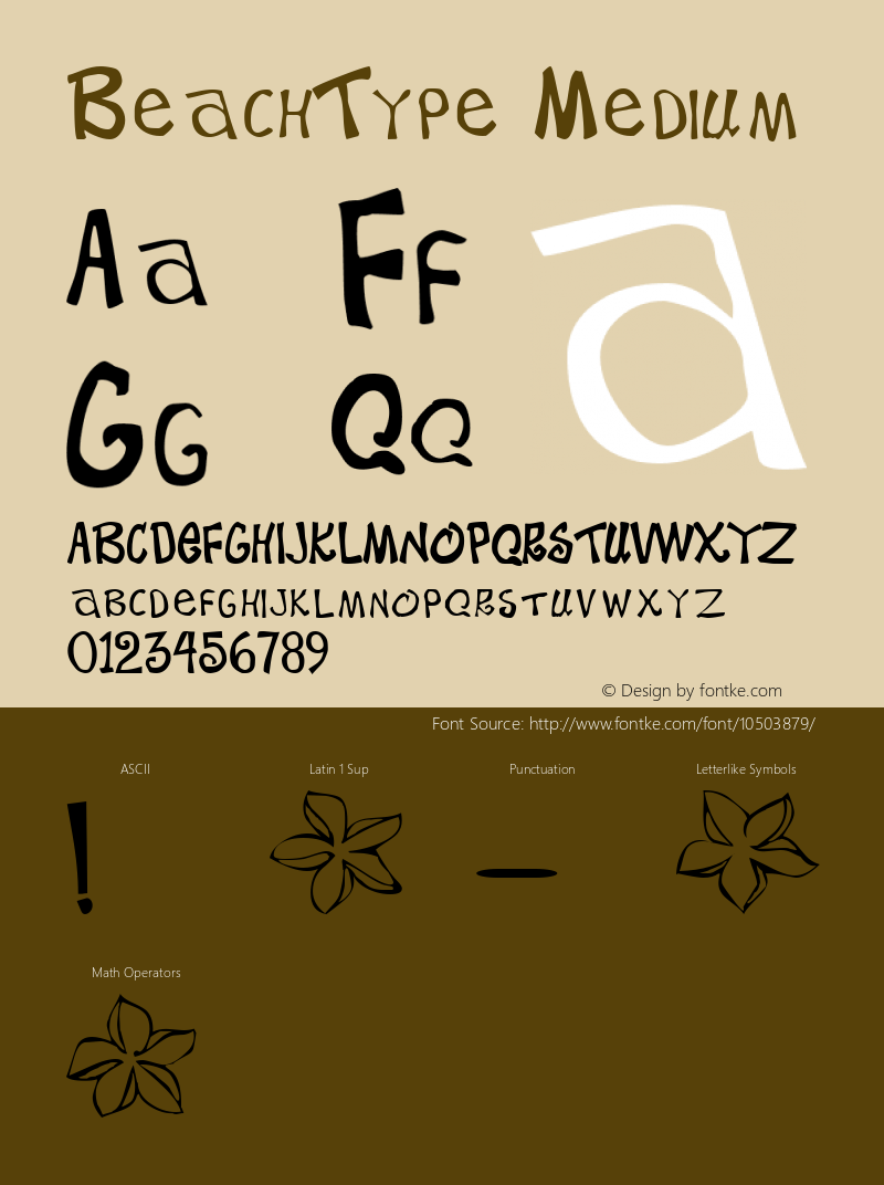 BeachType Medium Altsys Fontographer 4.0 4/21/95 Font Sample