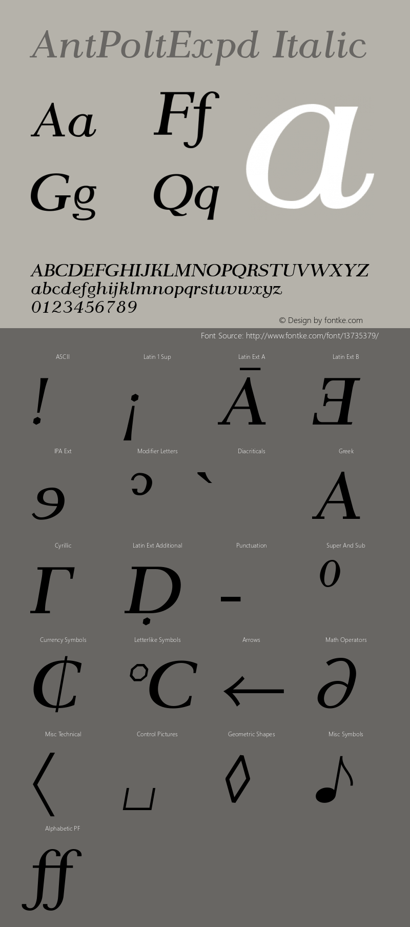 AntPoltExpd Italic Version 1.101 Font Sample