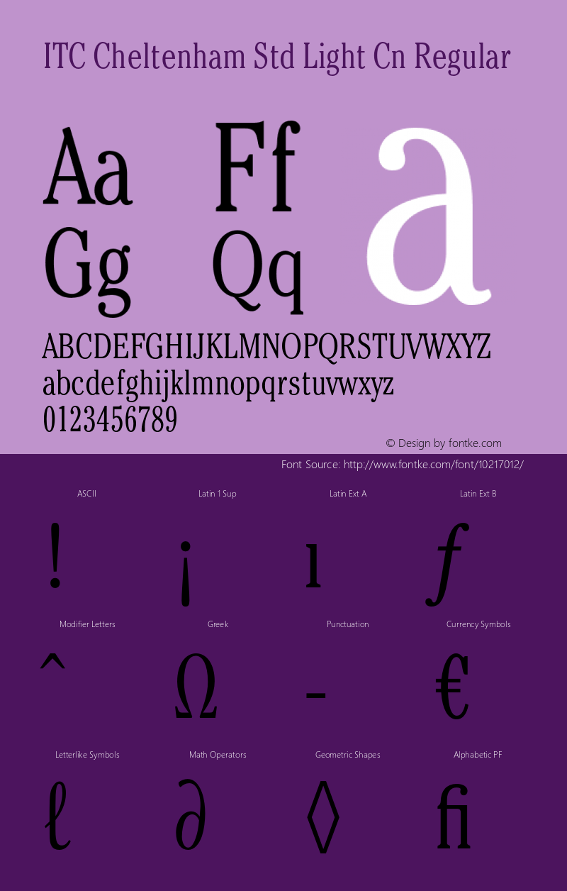 ITC Cheltenham Std Light Cn Regular Version 2.020;PS 002.000;hotconv 1.0.50;makeotf.lib2.0.16970 Font Sample