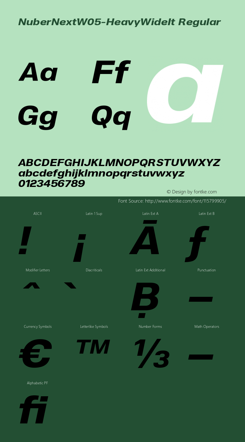 NuberNext W05 Heavy Wide Italic Version 1.00 Font Sample