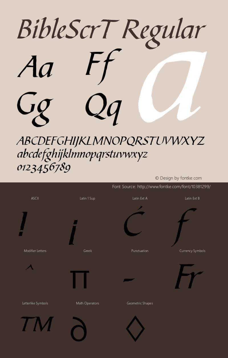 BibleScrT Regular Version 001.005 Font Sample