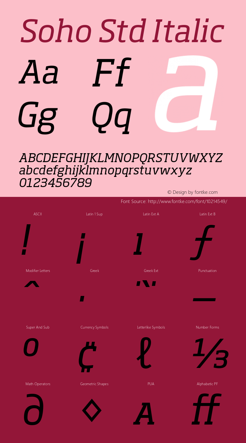 Soho Std Italic Version 1.000 Font Sample