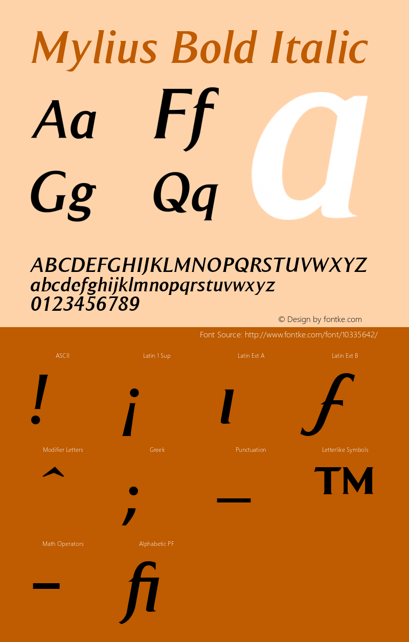 Mylius Bold Italic Version 001.000 Font Sample