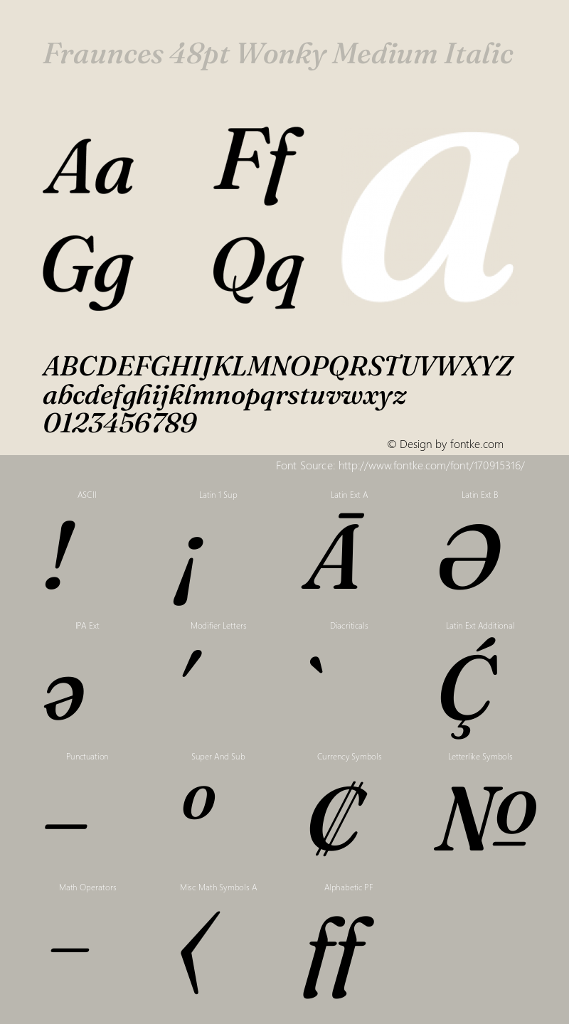 Fraunces 48pt Wonky Medium Italic Version 1.000;[b76b70a41]图片样张