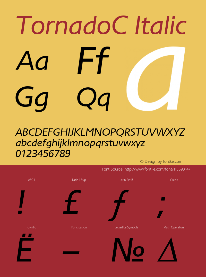 TornadoC Italic Version 001.000 Font Sample