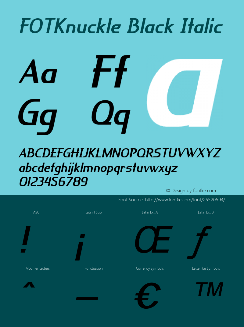 FOTKnuckleBlack-Italic Version 1.000 Font Sample