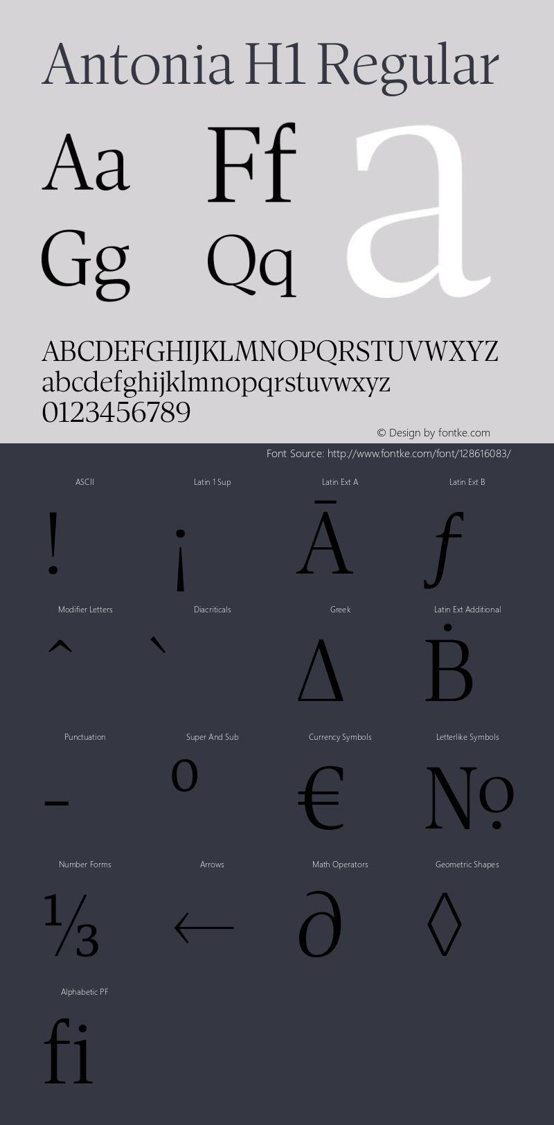 Antonia H1 Regular Version 1.007 Font Sample