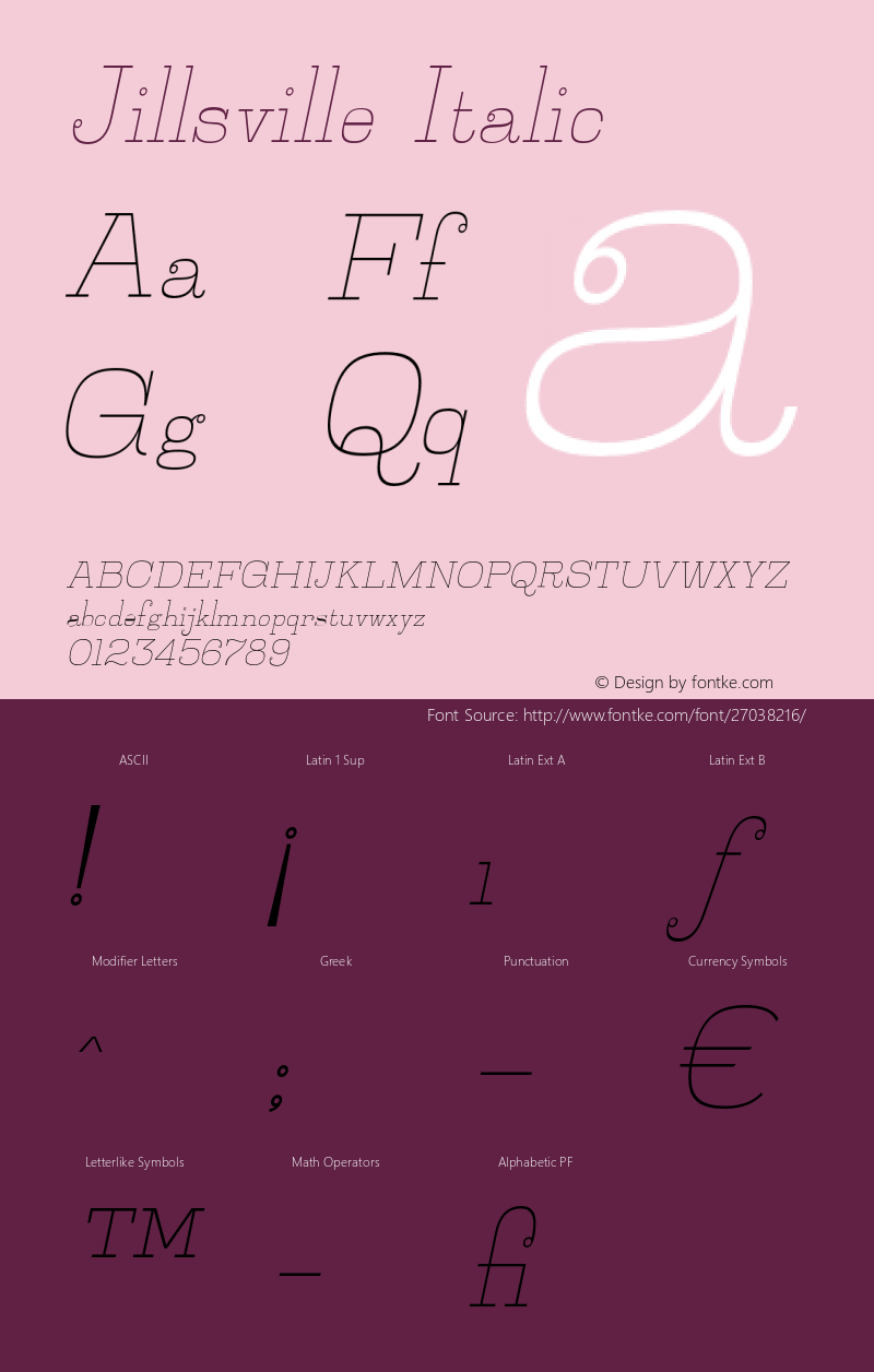 Jillsville-Italic Version 2.001;PS 002.000;hotconv 1.0.38 Font Sample