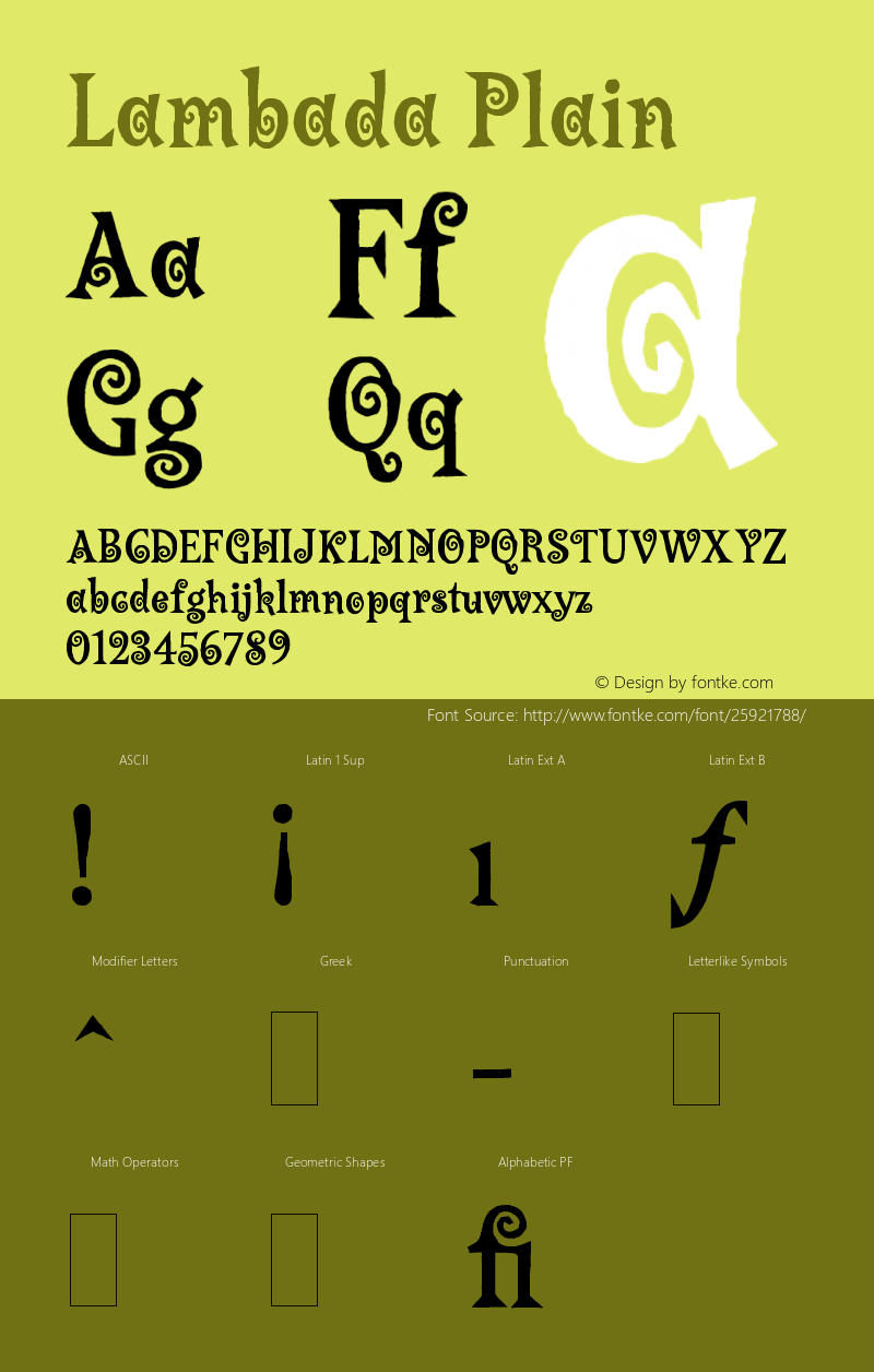 Lambada Plain Version 1.0 Font Sample