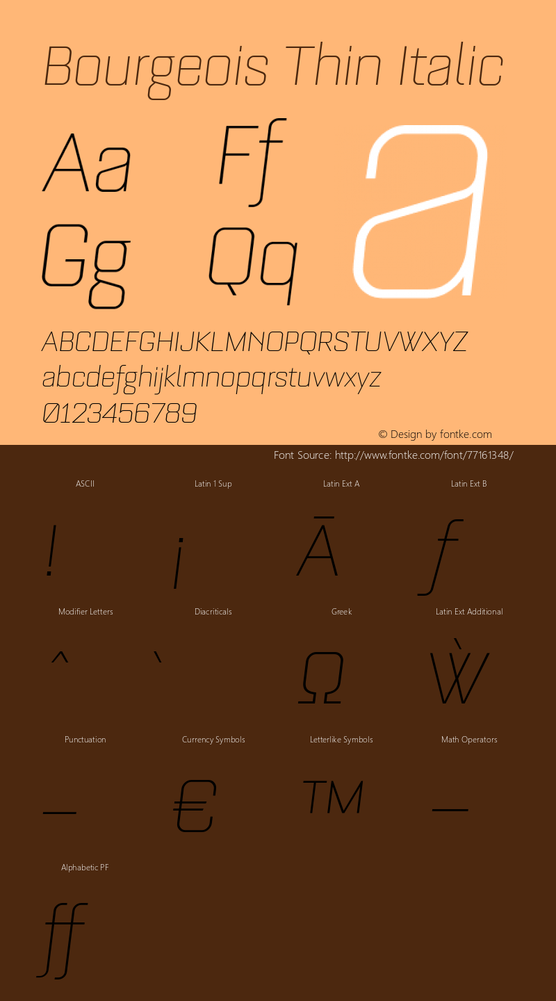 Bourgeois Thin Italic Version 1.105;PS 001.105;hotconv 1.0.88;makeotf.lib2.5.64775 Font Sample