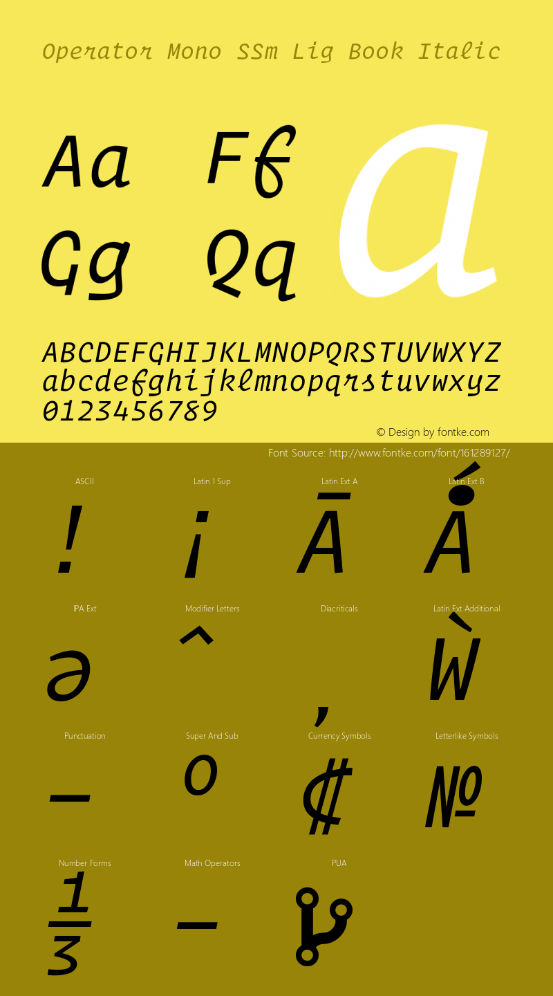 Operator Mono SSm Lig Book Italic Version 1.200 Font Sample