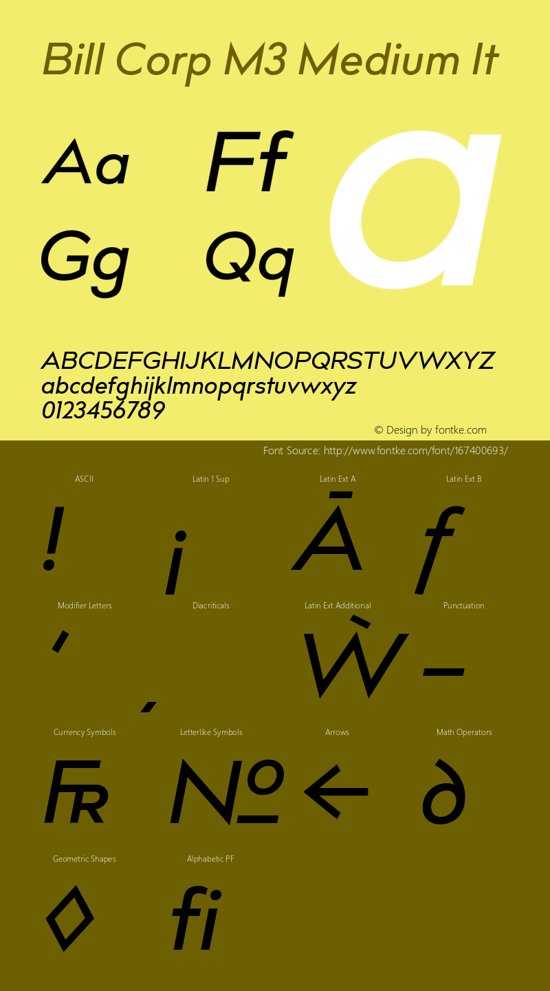 Bill Corp M3 Medium It Version 3.000 Font Sample