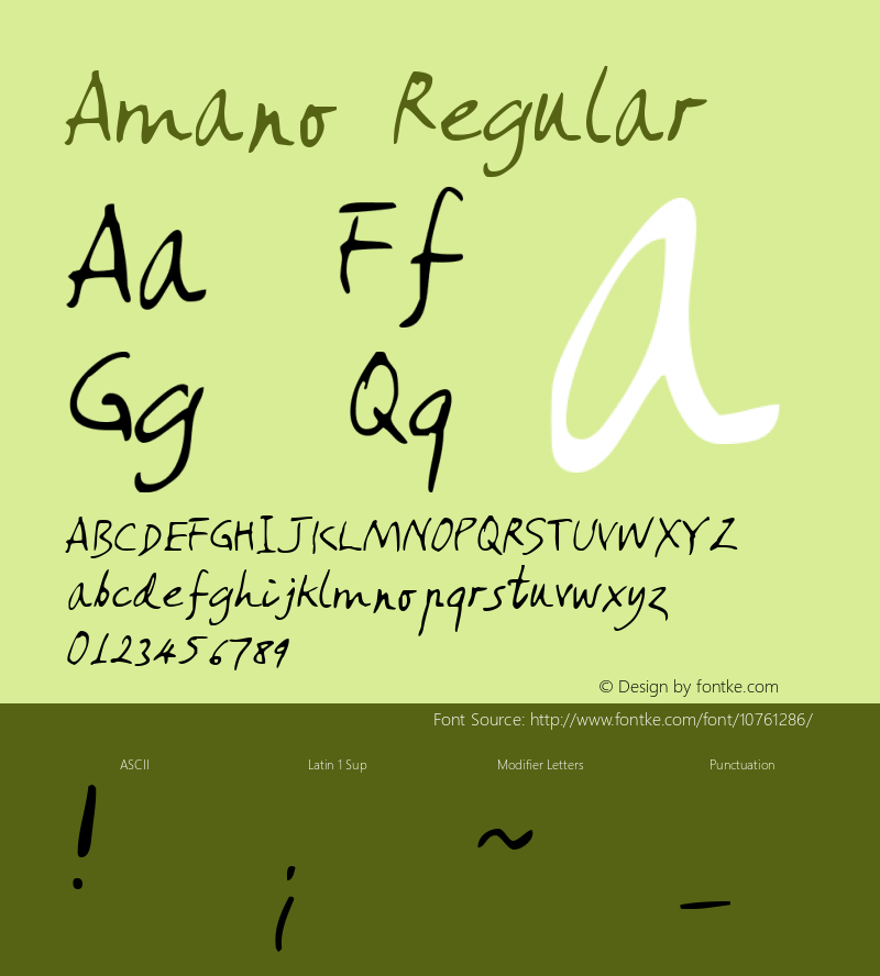 Amano Regular 2000; 1.0, initial release Font Sample