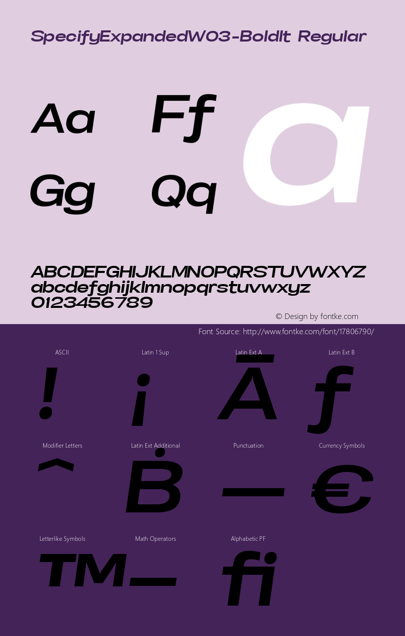 SpecifyExpandedW03-BoldIt Regular Version 1.00 Font Sample