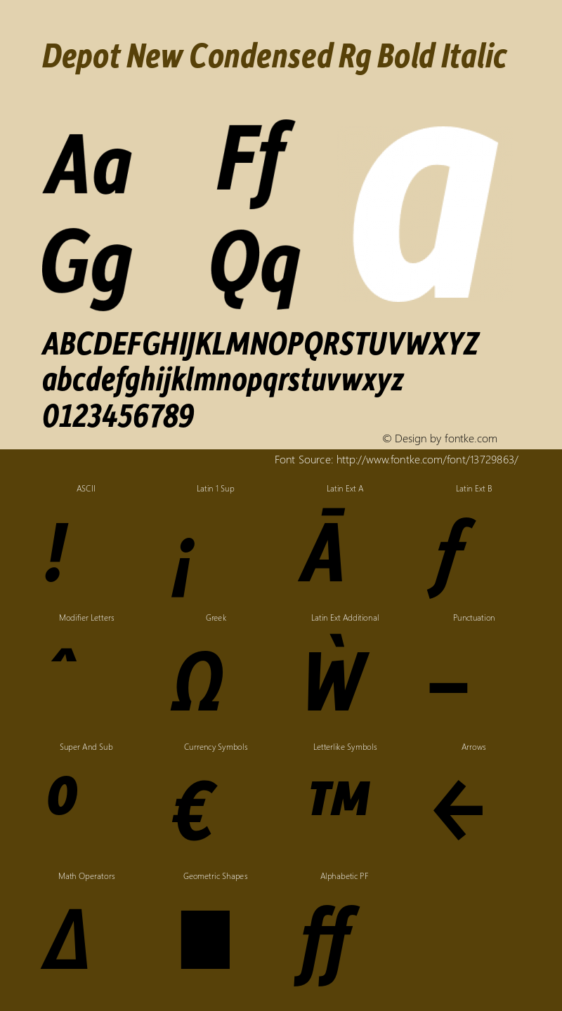 Depot New Condensed Rg Bold Italic Version 2.000 Font Sample