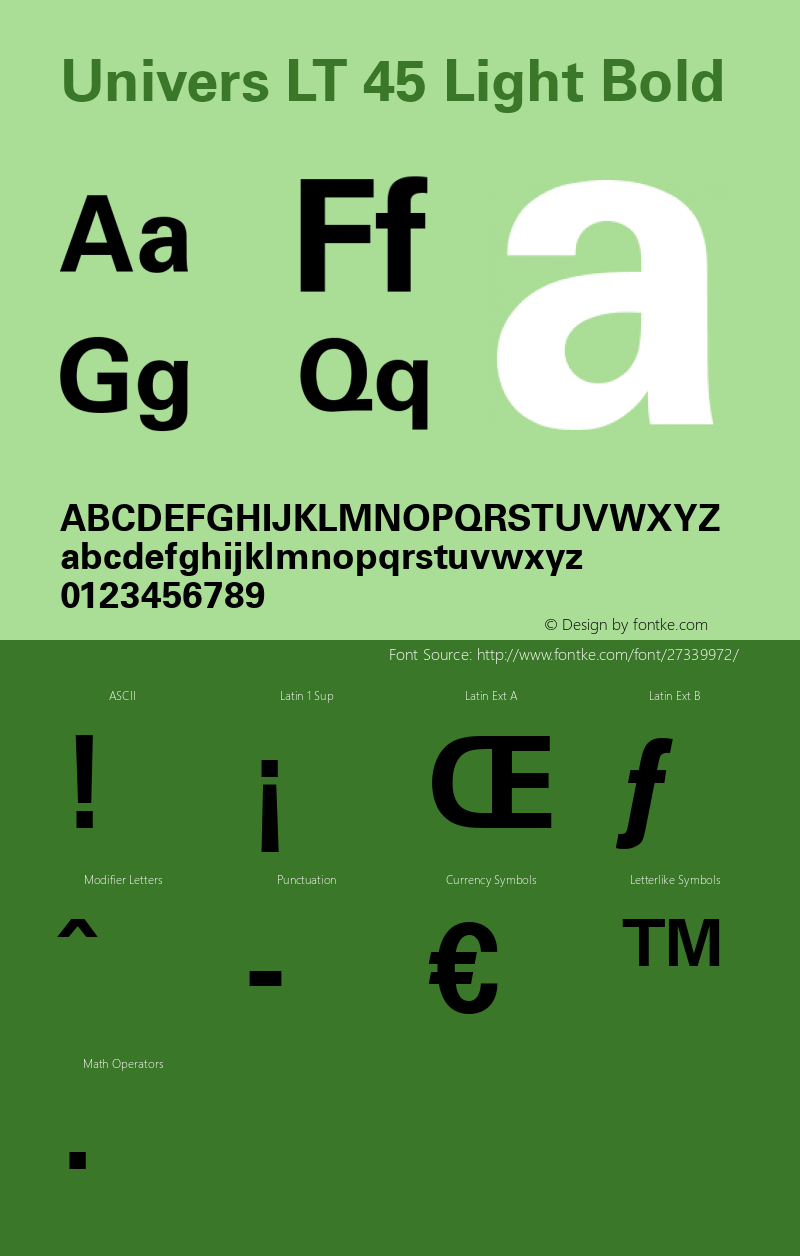 Univers LT 65 Bold Version 6.04 Font Sample