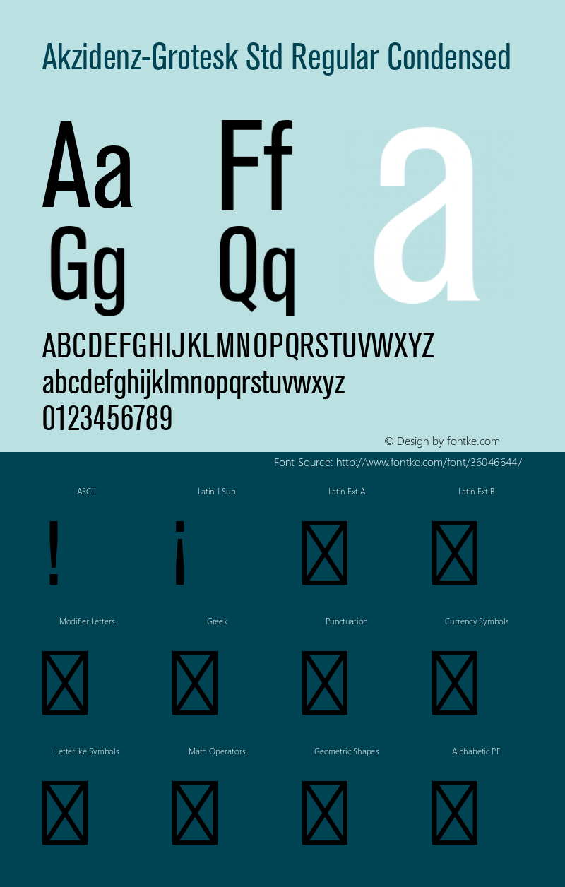 AkzidenzGroteskStd-Cn Version 001.000;Core 1.0.01;otf.5.02.2291;15.06W Font Sample