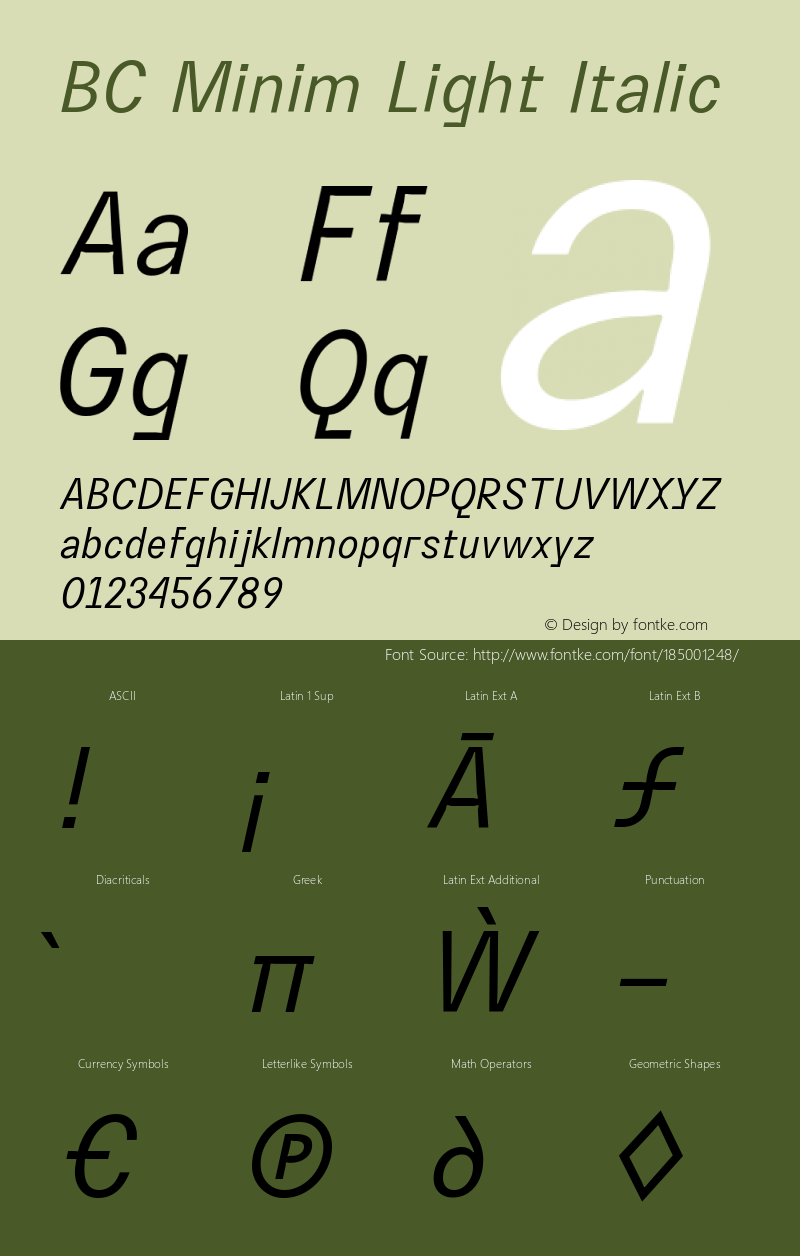 BC Minim Light Italic Version 1.000 | w-rip DC20190610图片样张