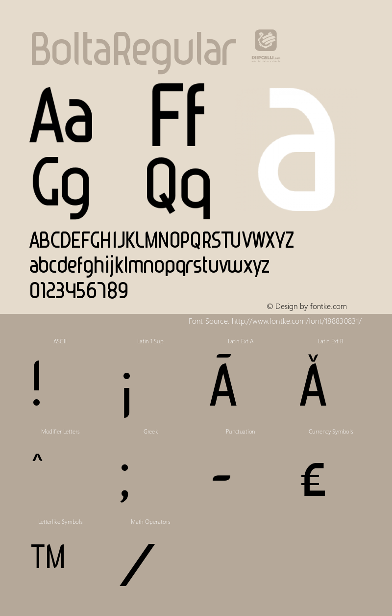 ☞Bolta Regular Version 1.0 Mayo 15, 2012;com.myfonts.easy.ixipcalli.bolta.regular.wfkit2.version.3PJp图片样张