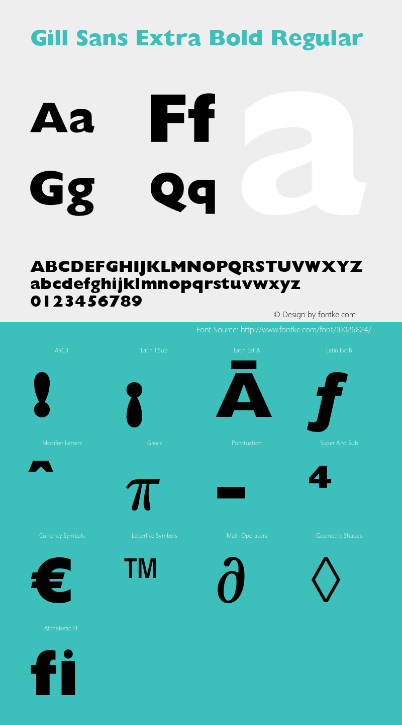 Gill Sans Extra Bold Regular Version 1.3 (Hewlett-Packard) Font Sample