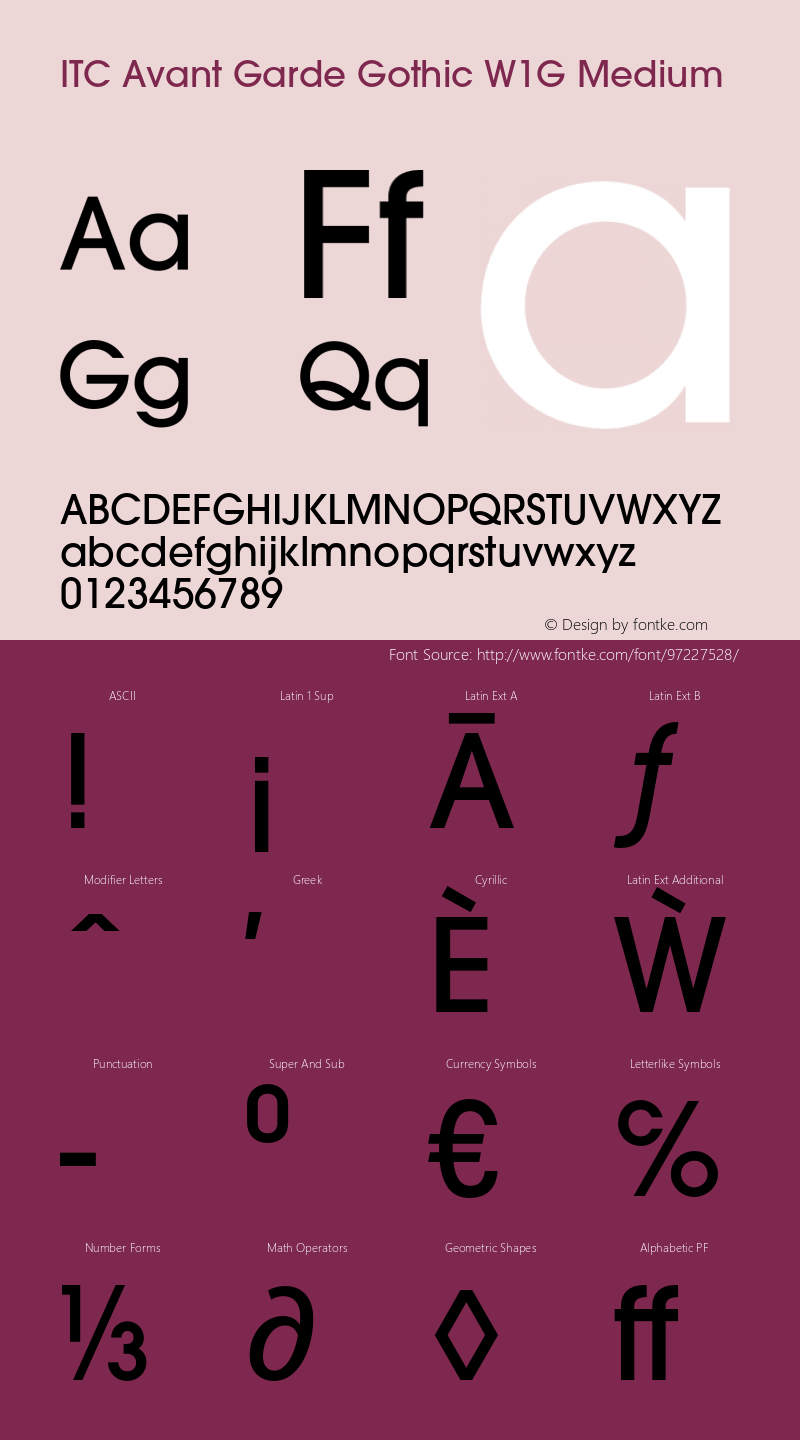 ITCAvantGardeW1G-Md Version 1.000 Font Sample