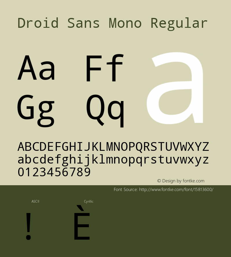 Droid Sans Mono Regular Version 1.00 build 112; ttfautohint (v1.4.1) Font Sample