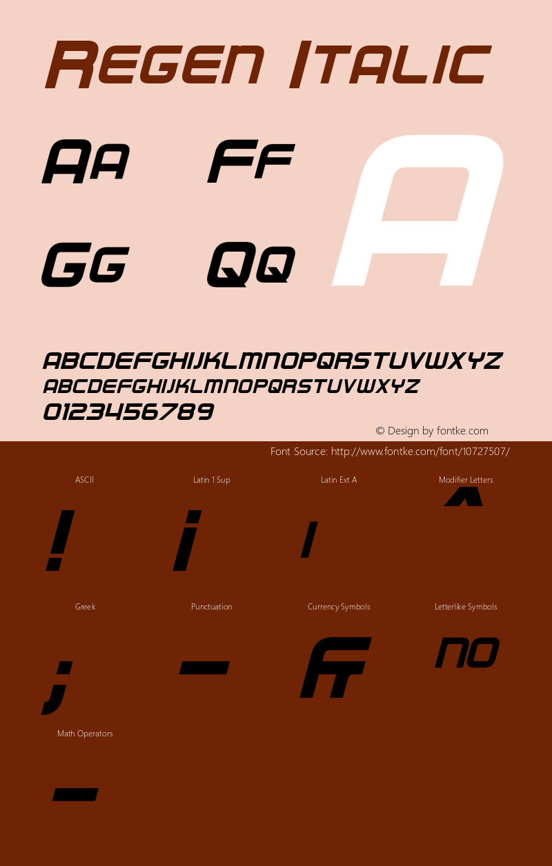 Regen Italic Version 1.60 June 12, 2015 Font Sample
