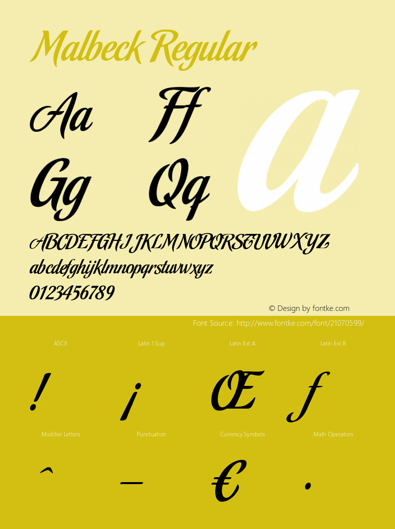 Malbeck-Regular 2.0; March 2004 Font Sample