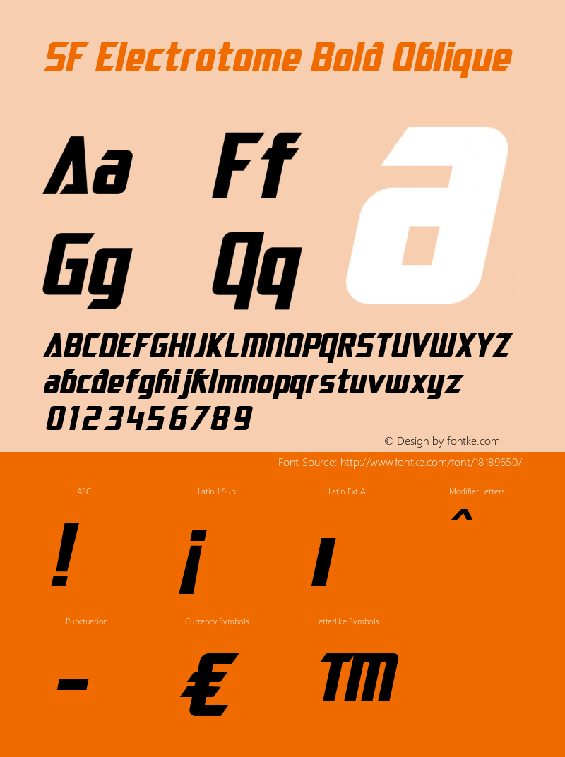 SF Electrotome Bold Oblique ver 1.0; 2000. Freeware. Font Sample