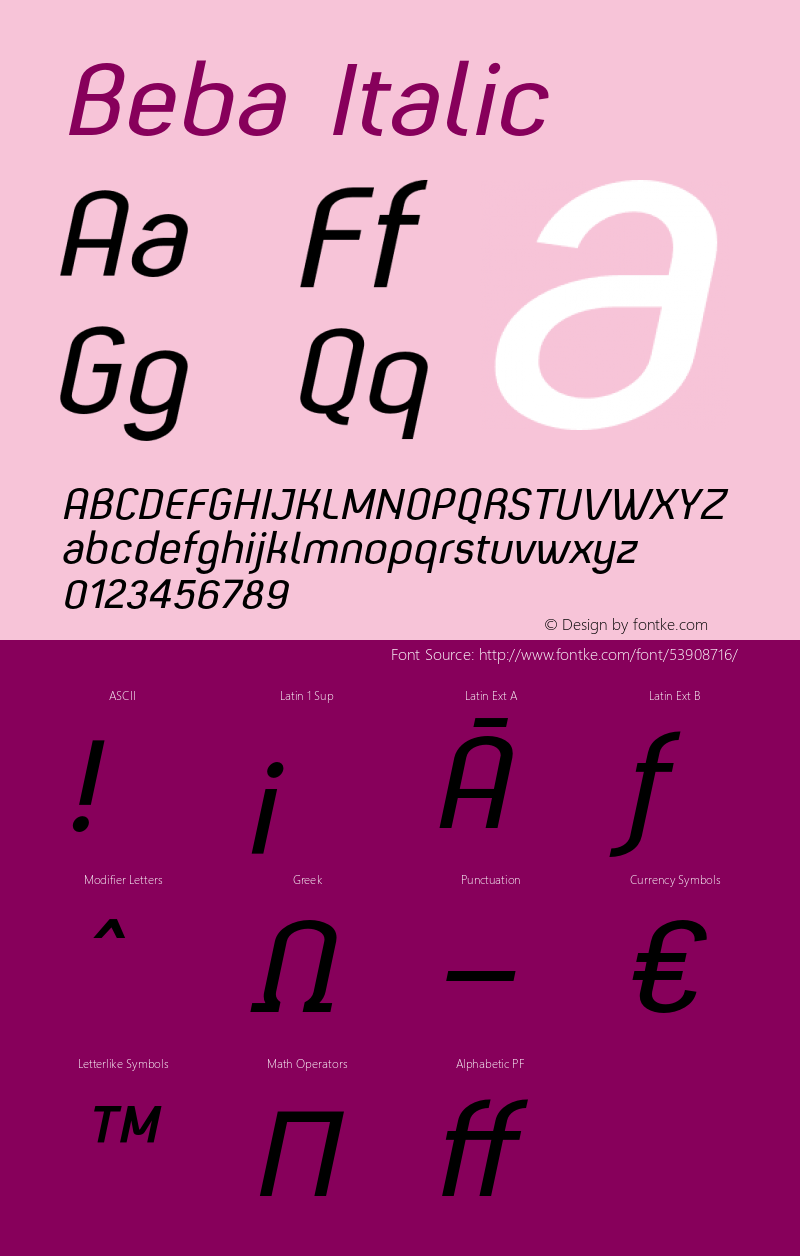 Beba-Italic Version 1.00 Font Sample