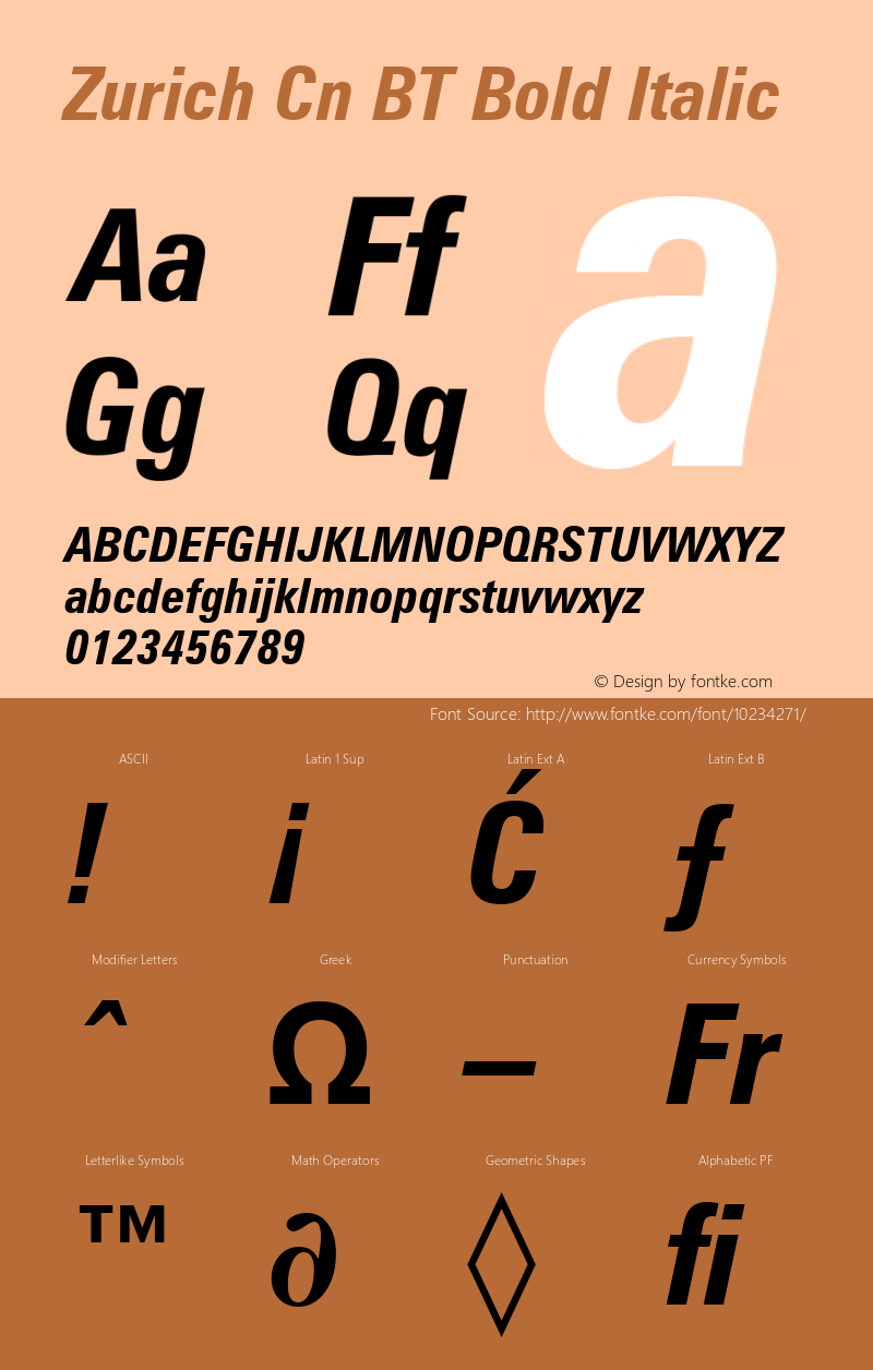 Zurich Cn BT Bold Italic Version 1.01 emb4-OT Font Sample
