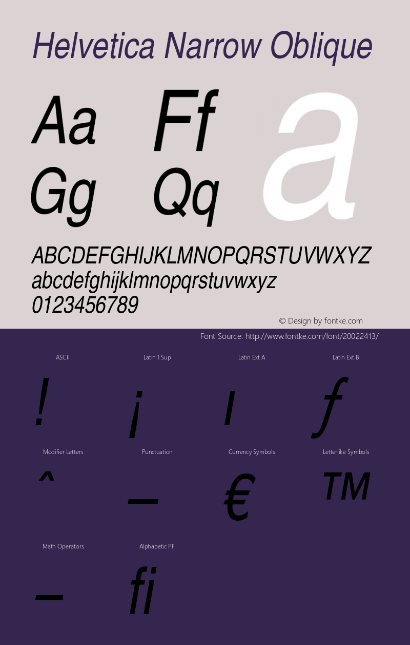 Helvetica-Narrow-Oblique 003.001 Font Sample