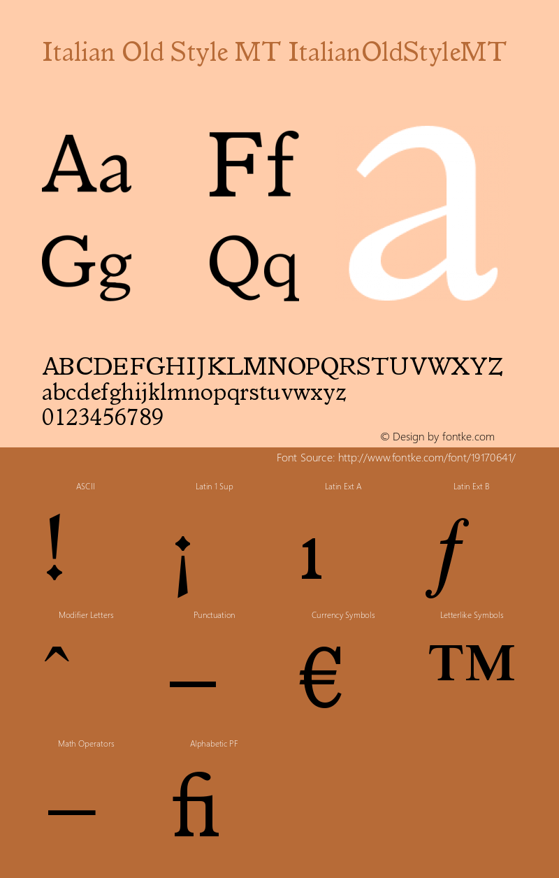 Italian Old Style MT Version 001.000 Font Sample