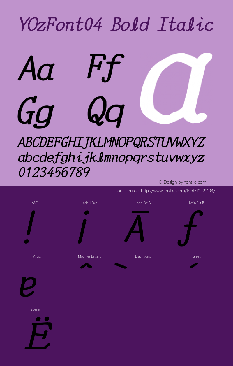 YOzFont04 Bold Italic Version 12.03 Font Sample