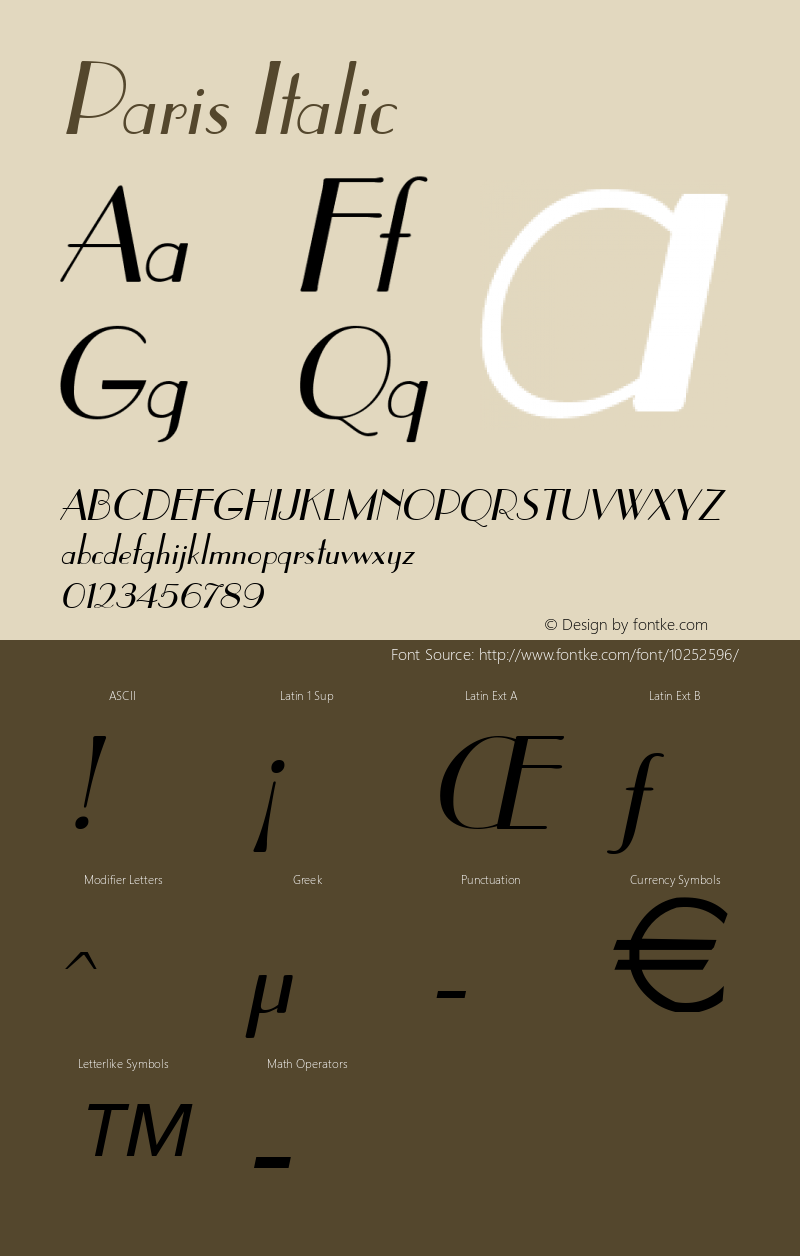 Paris Italic Altsys Fontographer 4.1 11/10/95 Font Sample