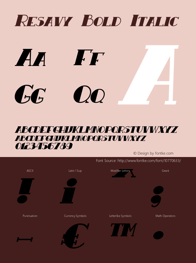 Resavy Bold Italic Version 1.00 May 25, 2013, initial release Font Sample