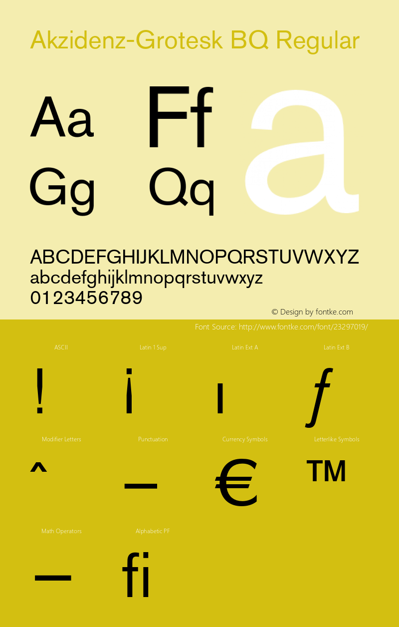 AkzidenzGroteskBQ-Reg Version 001.000;Core 1.0.00;otf.5.02.2298;46.06MW Font Sample