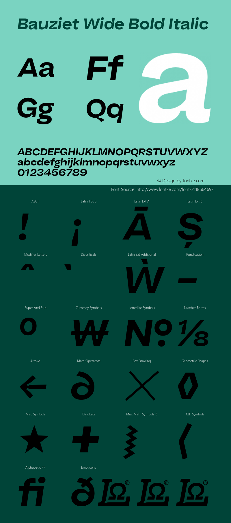 Bauziet Wide Bold Italic Version 1.000;hotconv 1.0.109;makeotfexe 2.5.65596图片样张