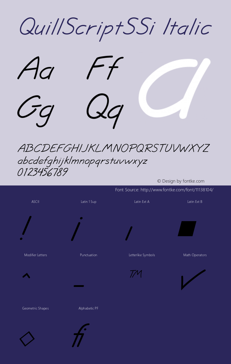 QuillScriptSSi Italic Version 001.000 Font Sample