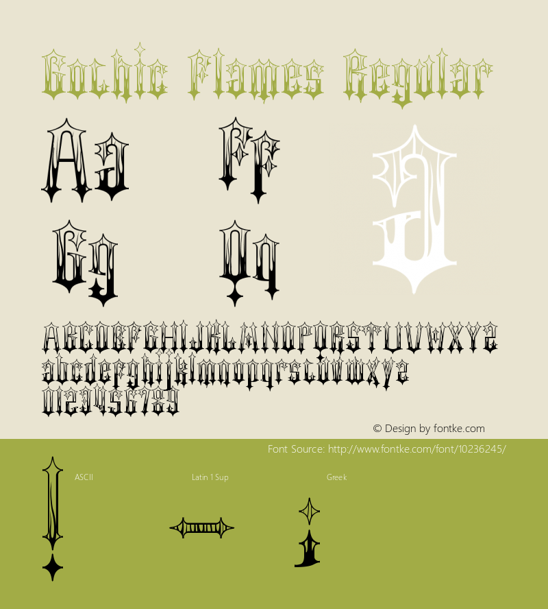 Gothic Flames Regular Version 1.01 September 15, 2007, initial release Font Sample