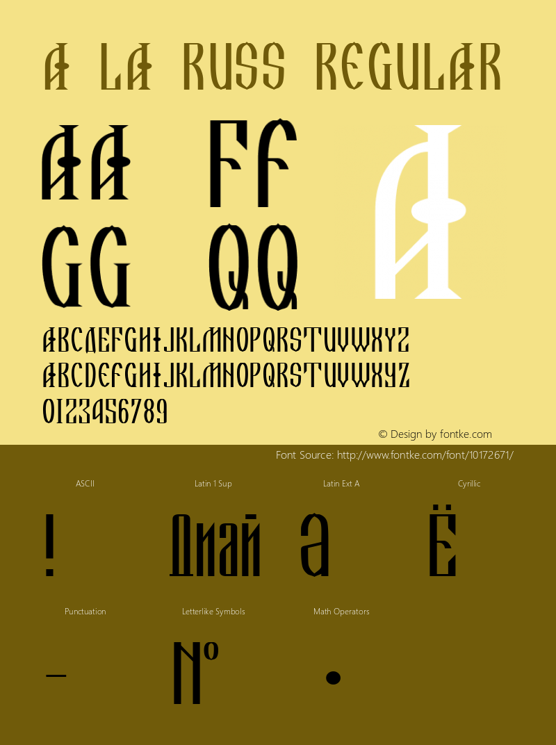 A La Russ Regular Version 1.00 October 30, 1997, initial release Font Sample